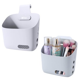 Plastic Hanging Basket Kitchen Storage organizer, Basket with Detachable hook, Hang it behind a door or on a railing, Over the Cabinet Door (Light Gray, Large)2pack