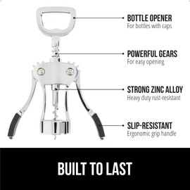 GORILLA GRIP BPA-Free Premium Wine Opener, Heavy Duty Zinc Alloy Wing Corkscrew, Multifunctional Bottle Openers Remove Corks, Caps, Easy Use Sharp Cork Screw, Dishwasher Safe, Holiday Essential, Black