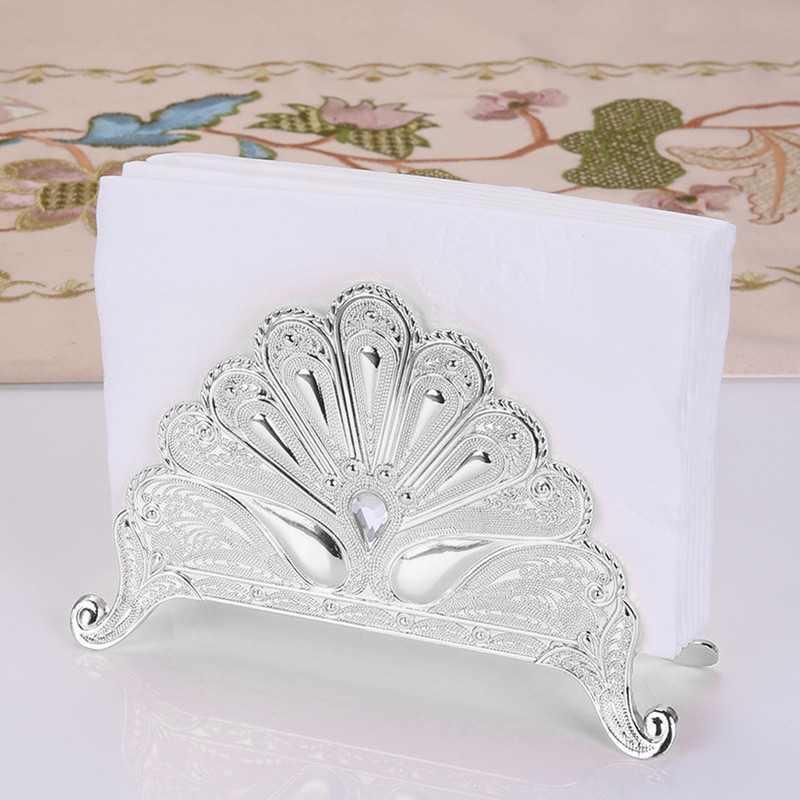 Napkin Holder Classical Metal Peacock Embossed European Style Table Tissue