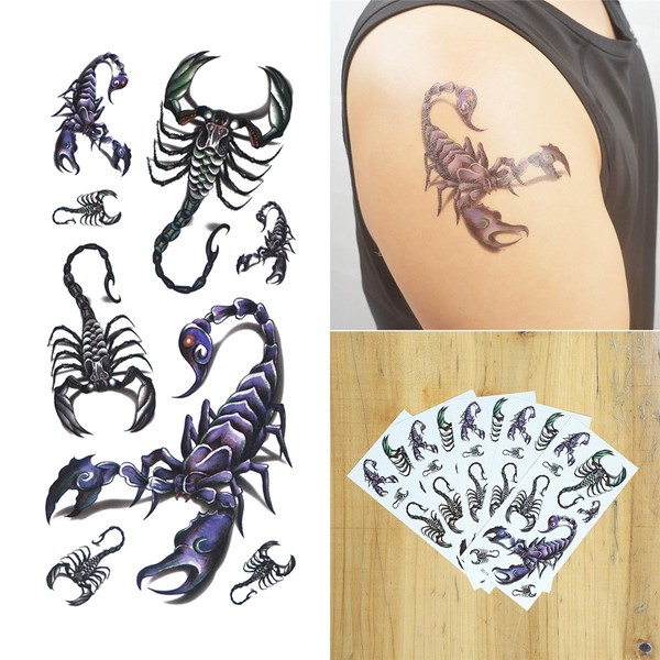 COKOHAPPY 5 Sheets Temporary Tattoo 3D Scorpion for Women Men Lower Back Shoulder Neck Arm
