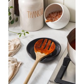 LE TAUCI Spoon Rest for Kitchen Counter, Spoon Rest for Stove Top, Farmhouse Kitchen Decor, Ceramic Utensil Holder for Cooking, 5 Inches-Set of 4, Matte Black