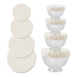 NICENEEDED 4 Pcs Linen Fabric Bowl Covers, Reusable Cloth Bowl Covers, Storage Covers Stretch Elastic Dish Covers Protectors Elasticated Bowl Caps for Fruits