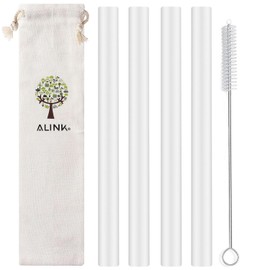 ALINK Reusable Clear Silicone Boba Straws, 4-Pack Extra Wide Smoothie Straws for Bubble Tea/Shakes/Tapioca Pearls with Cleaning Brush and Carrying Case