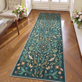 Lahome Insect Botanical 2x6 Runners for Hallways Non Slip, Green Bathroom Kitchen Runner Rugs Non Skid Washable, Boho Soft Indoor Carpet for Entryway Laundry Bedroom(Dark Green,2x6)