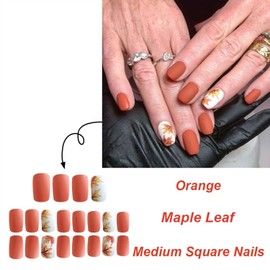 Vopintpy Fall Press on Nails Medium Square Maple Leaf Fake Nails Matte Thanksgiving Acrylic Nails Autumn Maple Leaves Glue on Nails for Women DIY Manicure Decor