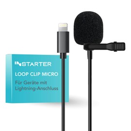 Instarter Lavalier Lapel Microphone (6 m Cable) with Wind Protection and Bag, Compatible with Apple Devices, 360 Degree Sound Recording, Clear Sound, with Metal Clamp for Mounting