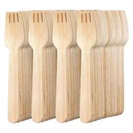 Eco-Friendly Disposable Wooden Forks Cutlery - 100Pack, 6.3 inches Long | All Natural Eco-Friendly Birch Cutlery Biodegradable Compostable Wooden Cutlery (100 Forks)