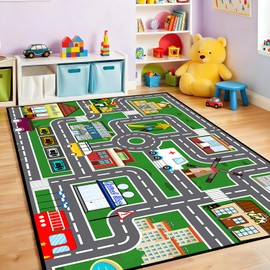 Car Rugs for Kids Toy Car Road Rug for Playroom, Car Traffic Road Play Mat Carpets for Kids Room Bedroom Nursery Room Decor, 2'5''×4'