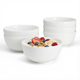 Sweese Porcelain Bowls Set of 6, 20oz Lightweight Round Cereal Bowls Set - Dishwasher, Microwave, Oven Safe, Scratch Resistant, Kitchen Serving Dishes - White