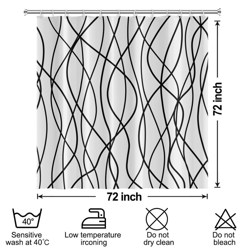 Uiiooazy White Black Striped Shower Curtain for Bathroom 72"x72", Geometric