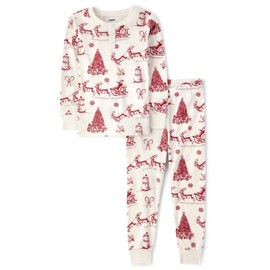 Gymboree,Gymmie Long Sleeve and Pant Cotton 2-Piece Pajama Sets, Big Kid, Toddler,Off White Snowman,6