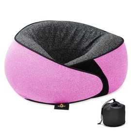 TripHug Travel Neck Pillow | Memory Foam Neck Pillow, New Portable U-Shaped Pillow with Neck Support, Washable Cover, Compact for Plane, Office, Bus, Train, Sofa, Nap–Includes Storage Bag - Pink