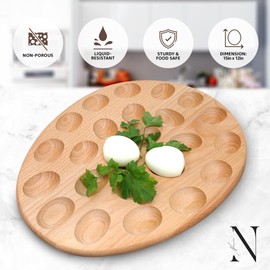 Namre' Wooden Deviled Egg Tray and Platter 24 Holes - Reversible Deviled Egg Platter & Charcuterie Board - Premium Quality Ideal for Picnic and Parties- Cutting Board Serving Tray with Recipes