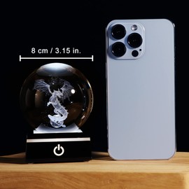 80mm Crystal Ball Engraved 3D Gothic Dragon with Black Colorful Base Unique Dragon Figurine Globe Birthday Gifts for Gragon Lover Glass Ornaments