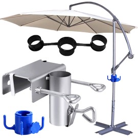 Xiujuers Parasol Holder Balcony Railing with Hooks, Adjustable Table Clamp for Garden Umbrellas with Hooks, Umbrella Stand for Table, Garden, Patio, Balcony, Railing