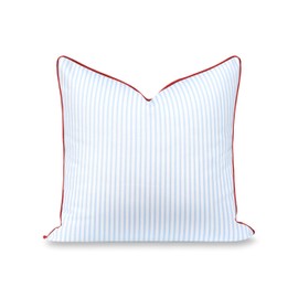 Hofdeco Premium Coastal Hampton Patio Indoor Outdoor Throw Pillow Cover Only, 20"x20" Water Repellent for Backyard, Couch, Poolside, Baby Blue Red Print Stripes