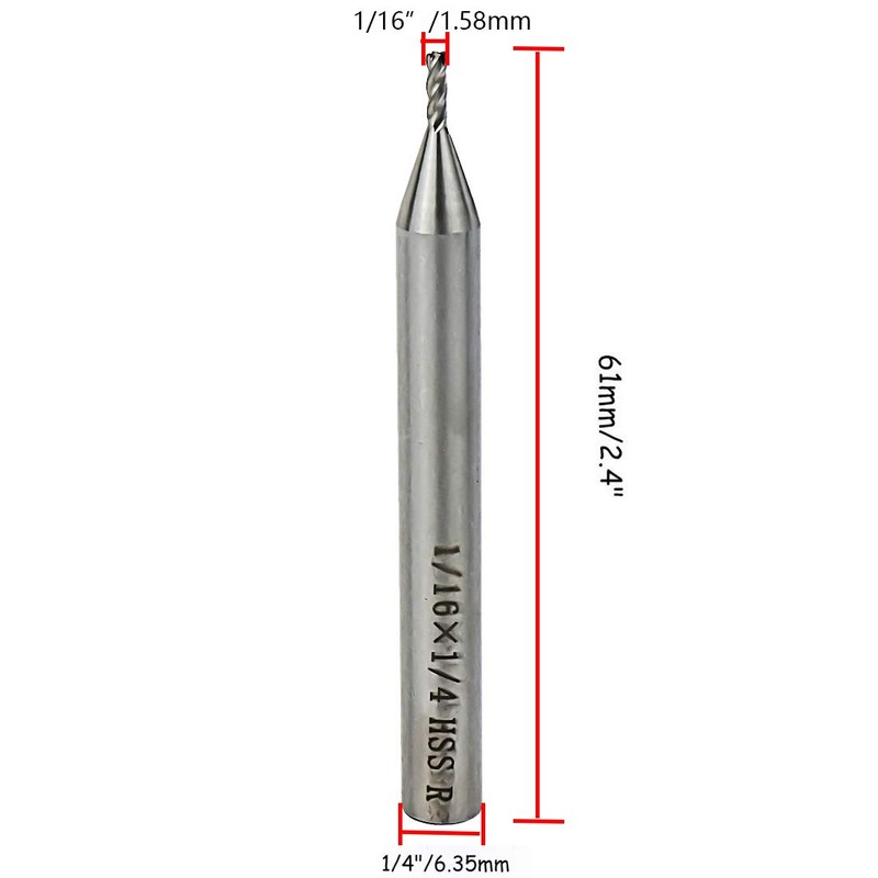 Rannb End Mill Cutter 1/16" Cutting Dia 1/4" Shank Dia