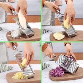 4 in 1 Vegetable Cutter with Cheese Grater, Carrot Grater, Cabbage Shredder, Cucumber Slicer - Stainless Steel Slicer for Kitchen (Silvery, 34 * 8.6CM)