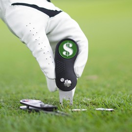 ClubSmith® Aluminum Golf Divot Repair Tool with Magnetic Ball Marker, Foldable Switchblade Design, Green Fixer Gift for Men & Women (Dollar Coin)