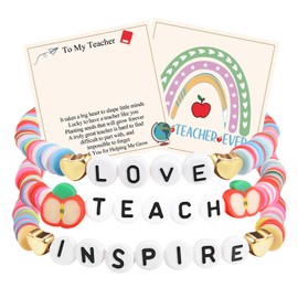 QianSiLi Thank You Teacher Bracelet Gifts Colorful Heishi Polymer Clay Beaded Bracelets for Women Back to School Teacher Appreciation Gifts