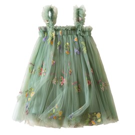 Nileafes Baby Girl Casual Tutu Dress Strap Tulle Flower Butterflies Embroidery Princess Dresses Size 100 (2-3 Years, 107-Green)