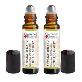 Greenwood Essential RESTLESS ANXIETY RELIEF - Aromatherapy Essential Oil Blend of Vetiver, Cedarwood, Juniper Berry, Roman Chamomile, Frankincense & Mandarin Essential Oils 10ml X 2 (0.66 oz)