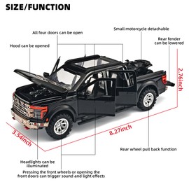 RZAPE Pickup Truck Toys for Boys Die Cast Truck F150 Toy,1/24 Die Cast Metal Toy Trucks,Pull Back Car F150 with Light and Sound,Trucks for Kids Ages 4-8（Black）