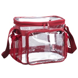 BORMELUN Clear Lunch Bag for Work, Correctional Officer Work shoulder crossbody tote Concets Approved Transparent see through plastic -Encore Red