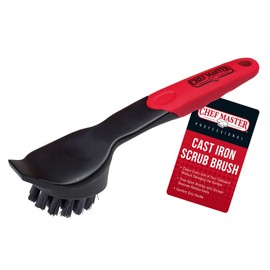 Cast Iron Scrub Brush & Scraper, Heavy Duty Scraper & Superior Nylon Bristles, Dish Scrubber Brush for Cast Iron Skillets, Cast Iron Pan Cleaning Brush for Grease & Food Build-up by Chef Master 90058