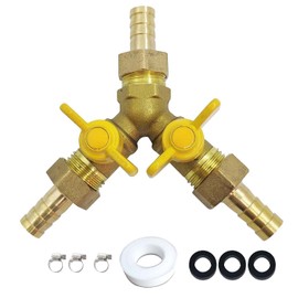 LOZOME 1/2" Hose Barb 3 Way Shut Off Ball Valve with 2 Switch Y Shaped Valve Brass for Water, Oil, Gas, Fuel line Fittings with 3 Hose Clamps