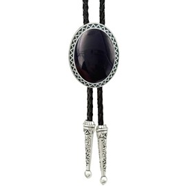 SELOVO Genunie Leather Bolo Tie Native Western Bola Tie Stone, Black, average