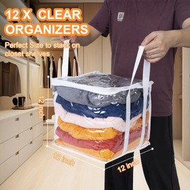 3 PCS Clear Zippered Organizers 12''x12''x12'' Bags with Handles Storage Cube Tote Storage Blanket Bags Bins for Clothes Moving Supplies Linens Shoes Closet Organizers (3 pack)
