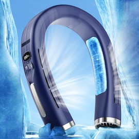 3 in 1 Neck Air Conditioner Portable, 6000mAh Neck Fan with 2 Metal Cooling Plates, Neck Fans that Blow Cold Air Rechargeable with 3 Speeds, Neck Cooling Fan with 3 Modes-Fan/Cooler/Heater, Black