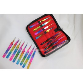 NEW PREMIUM GRADE Set of 8 Piece Stainless Steel Multi Rainbow Color Eyelash ExtensionTweezers-A+ QUALITY