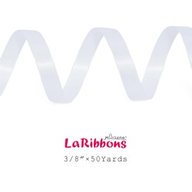 LaRibbons White Satin Ribbon 3/8 inch x 50 Yards - Solid Color Ribbon for Gift Wrapping Wedding Decoration Bows Bouquet Floral Arrangement Crafts