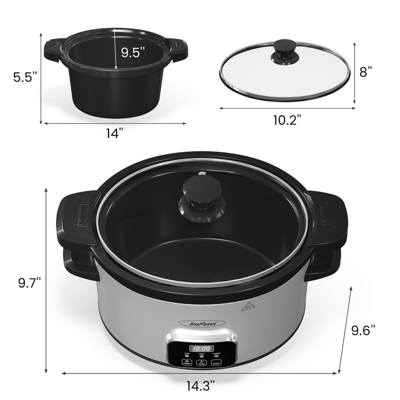 Sunvivi 4QT Programmable Slow Cooker with Locking Lid, Removable Ceramic
