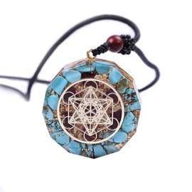 Orgonite Metatron Cube, Merkaba Yoga Pendant, Necklaces Chakra Stones, Orgonite Protection Amulet, Talisman Necklace (Blue), Agate