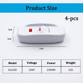 ZHIQIN Pack of 4 Cord Switch Cable Switch Cord Switch 250 V/10 A 2-Core and 3-Core Supply Cables for Small Appliances All Types of Electric Lamps Table Lamps (White)