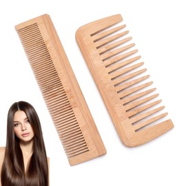 KIMHOME Set di 2 pettini in bambù naturale, denti larghi, antistatici, per uomini e donne (legno)