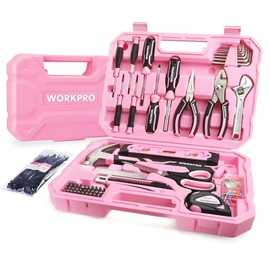 WORKPRO Pink Tool Set, 258 PCS Tool Kit for Women, Basic Household Case with Hammer, Screwdriver Set, Portable for Home Repair, New Apartment, House-Warming, DIY - Pink Ribbon