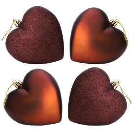 Christmas Concepts® 4-100mm Heart Shaped Baubles - Matte & Glitter Design - Christmas Decoration (Brown)