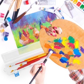 Mircube 6Pcs Plastic Paint Brush Storage Box,13 Inch Clear Paint Brush Holder Drawing Pen Container with Buckle Plastic Paint