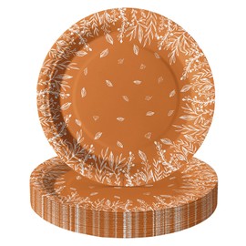 Horaldaily 24Pcs Fall Paper Plates, Thanksgiving Autumn Harvest Orange Wild Flowers for Party Birthday Holiday Dinner Event Disposable Tableware Supplies Decor, 9lnch