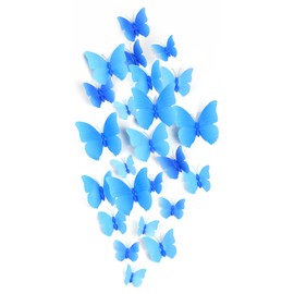 FiveSeasonStuff 24 Pcs Pure Blue 3D Butterfly Collection for Wall Decoration/Surface Decoration/Refrigerator Magnet/Butterfly Stickers / 3D Butterflies (with Magnet/Putty)