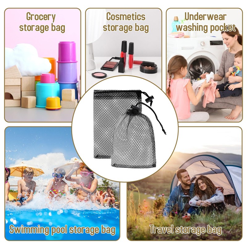 Sliverdew 10PCS Small Mesh Bags Drawstring Black Mesh Drawstring Bag