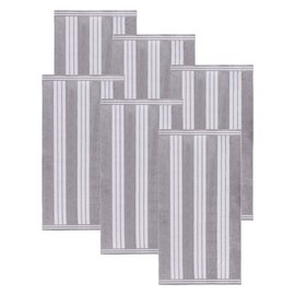 Superior Oversized Cotton Beach Towel Set of 6, Absorbent Towels for Bathroom, Beach, Pool, Swim, Adults, Kids, Vacation, Travel, Bath, Quick Dry Basics, Trip Essentials, Striped Decor, Light Grey