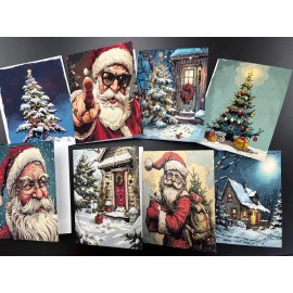Circle B 8 PACK CHRISTMAS CARDS HOLIDAY GREETING CARDS 5.5X4.25" Santa Claus, Snowman  #1