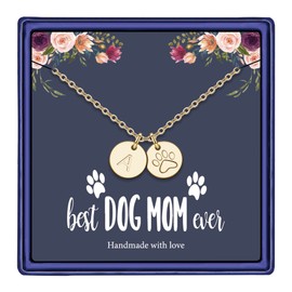 Dog Mom Gifts for Women Necklace, 14k Gold Filled Dog Mom Gifts A Letter Initial Necklace Women Girls Alphabet Disc Puppy Paw Print Necklace Pet Dog Lovers Gifts for Dog Mom