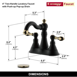 Derengge Two Handle Bathroom Faucet,Matte Black with Polished Brass Trim Bathroom Sink Faucet 3 Hole with Overflow Pop up Drain,4 Inch Centerset with 360° Swivel Spout,F-0048-MG