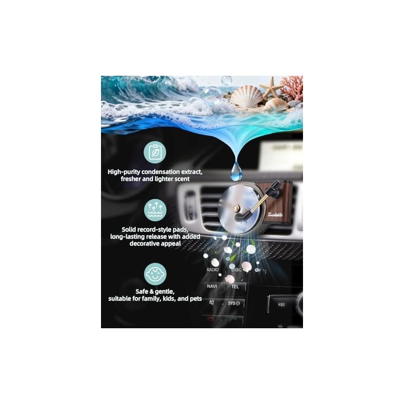 Record Player Car Air Freshener Vent Clip with 15 Refill